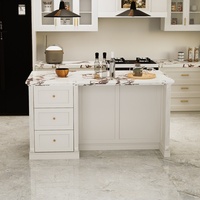Îlot de cuisine/bar moderne en chêne massif de style français de luxe de Foshan avec plateau en dalle de roche et structure en fer intégrée pour petit appartement
