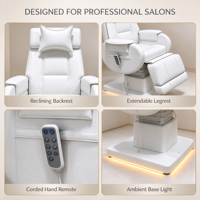 Fauteuil de beauté professionnel de luxe en cuir PU blanc électrique, réglable en hauteur, inclinable, pour soins du visage et manucure, idéal pour salon de beauté