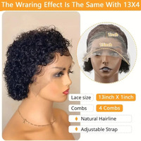 Perruques Courtes Bouclées Pixie Cut en Dentelle, Cheveux Humains Naturels, Perruque Frontale en Dentelle pour Femmes – Meilleures Ventes
