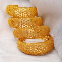 Ensemble de bracelets articulés larges plaqués or 24 carats, style maille, filigrane étoilé ajouré, bijoux ethniques de mariée pour mariage, fête, vacances