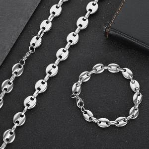 Ensemble <span class=keywords><strong>de</strong></span> bijoux pour <span class=keywords><strong>homme</strong></span> en acier inoxydable plaqué or, fermoir mousqueton, motif <span class=keywords><strong>grain</strong></span> <span class=keywords><strong>de</strong></span> <span class=keywords><strong>café</strong></span> Euro-Américain et nez <span class=keywords><strong>de</strong></span> cochon, style Hip Hop - Product Image 2