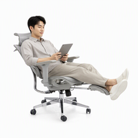Chaise de bureau ergonomique moderne pour la maison et le bureau, avec dossier en maille séparé, accoudoirs en PU 4D et repose-pieds extensible