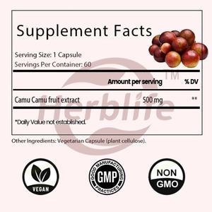 Cápsulas de Extracto de Camu Camu OEM ODM, Ricas en Vitamina C y Antioxidantes, Apoyan la Salud de la Piel y el Sistema Inmunitario, Suplemento para la Salud, Vegano - Product Image 2