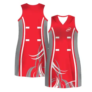 सस्ते महिलाओं लड़कियों बास्केटबॉल जर्सी पोशाक सभी से अधिक मुद्रित कस्टम नेटबॉल पोशाक लाल