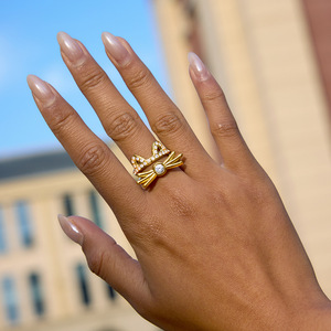 <b>Cat</b> Shape Gold Plated Rhinestone <b>Ring</b> For Women Animal Zodiac Jewelry Gift - Product Image 3