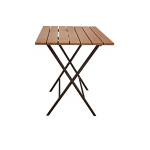 Table de repas pliante d'extérieur moderne et durable en fer brun avec plateau à lattes pour patio, café, cour - Product Image 1