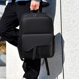 High-Appearance Large Capacity PU Laptop <b>Backpack</b> for <b>Men</b> Handmade Woven Sports Business Style Waterproof Polyester for Commute - Product Image 4