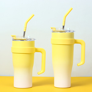 Vaso térmico <span class=keywords><strong>de</strong></span> acero inoxidable <span class=keywords><strong>de</strong></span> 40 oz con asa, tapa y pajita, para café helado, para coche, botella con aislamiento al vacío y diseño degradado - Product Image 6
