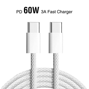 Stock de EE. UU. Tipo <span class=keywords><strong>C</strong></span> a tipo <span class=keywords><strong>C</strong></span> Tpe Cable trenzado de nailon Cable de datos de carga rápida <span class=keywords><strong>Usb</strong></span> 3,0 3A 60W Blanco Pd <span class=keywords><strong>Usb</strong></span>-<span class=keywords><strong>C</strong></span> Cable para Iphone 16 - Product Image 2