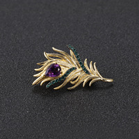 Broche Plumes en Cristal d'Améthyste Naturelle TIANSHE, Bijou Haut de Gamme en Argent Pur S925, Corsage pour Robe de Soirée