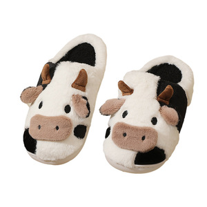 <span class=keywords><strong>Chaussons</strong></span> pour femmes et hommes, imprimés vache mignons, en peluche douce et moelleuse, avec semelle en PVC, chauds pour l'hiver, pour la famille, à porter à l'intérieur - Product Image 6