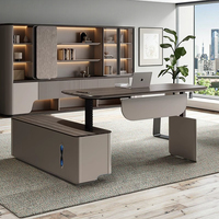 Bureau de direction en bois à levage électrique avec panneau, double moteur intelligent, extensible, moderne, luxe léger, bureau de haut niveau