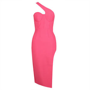 C3101 Disfraces sexy Y2k Hombro cruzado <span class=keywords><strong>Midi</strong></span> Bodycon Vestido de moda Vestidos de corte con abertura especial - Product Image 3