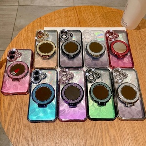เคสโทรศัพท์แบบแม่เหล็กติดขนนกไล่เฉดสีประดับเพชร สำหรับ iPhone 16ProMax 13  แบบกระจกแต่งหน้าเคลือบเงา 14/15pro  เคสนิ่มสำหรับสาวๆ - Product Image 1