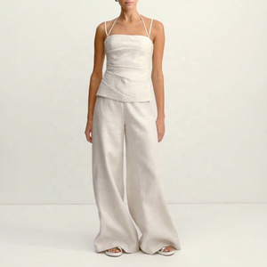 Fabricant de vêtements sur mesure <span class=keywords><strong>Ensemble</strong></span> deux pièces Top asymétrique beige élégant et robe longue fluide pour femmes - Product Image 1