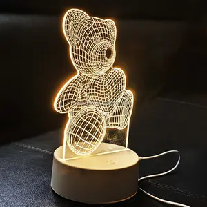 Foto personalizada gravada cristal PMMA 3D LED Teddy Bear Visualização Criativa Cama Mesa Lateral Illisopn Lâmpada Night Light para Quarto