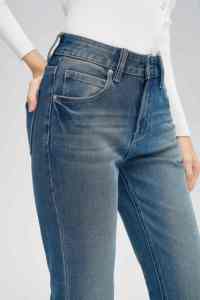 Jeans Estivi da Donna in Denim Elasticizzato <span class=keywords><strong>a</strong></span> <span class=keywords><strong>Vita</strong></span> <span class=keywords><strong>Bassa</strong></span>, Modello Dritto, Tinta Unita - Product Image 3