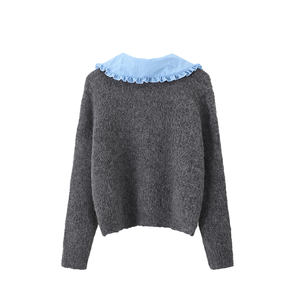 Maglione a maniche lunghe in <span class=keywords><strong>pizzo</strong></span> con risvolto in lana lavorato a <span class=keywords><strong>maglia</strong></span> Cardigan <span class=keywords><strong>donna</strong></span> - Product Image 2