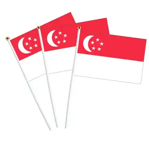 Bendera Mini kecil negara nasional kustom grosir bendera Singapura melambai bendera Singapura tongkat genggam bendera Singapura