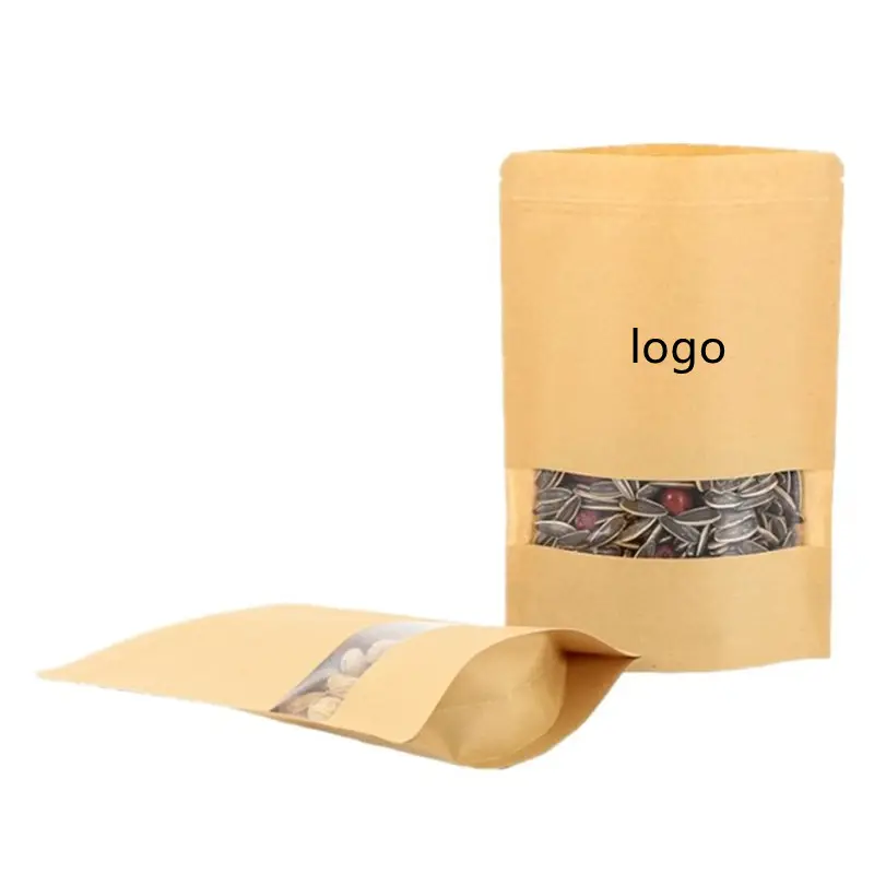 Saco de papel kraft marrom ecológico com zíper para embalagem de hambúrguer de pão de comida 2024 14x20 cm