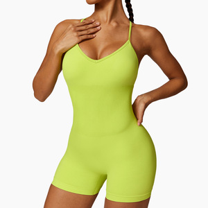 FLW-Combinaison de yoga pour femme, combinaison une pièce, sans manches, pour sortie, bodycon, short - Product Image 2