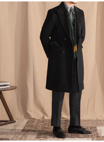 Manteau d'Hiver pour Homme 52 % Laine Noir Coupe Ajustée Mi-long Chaud Double Boutonnage Élégant Haute Qualité Polyvalent Décontracté