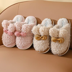 Vente Directe Hiver Coton Léger et Doux avec Nœud en Dentelle pour Chaussons d'Intérieur, Logo Brodé, Antidérapant, Vente Chaude Usine - Product Image 3