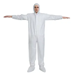 white cheap ppe Type 5/6 disposable protective coverall suit Anti-Static Microporous Breathable Coveralls With Hood Boots