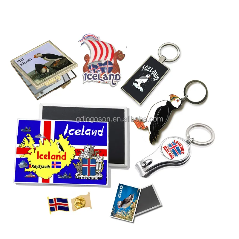 Custom Tourist Iceland Flag Viking Themed Fridge Magnet Puffins Bird Keychains Iceland Metal Puffin Souvenir