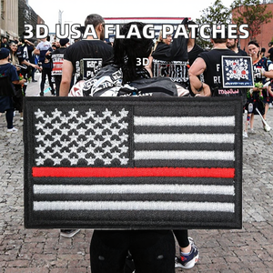 Parche Bordado de la Bandera Americana con Línea Roja Delgada, Aplicación Termoadhesiva de Apoyo a Bomberos, Insignia Táctica, Venta al por Mayor, Ropa Personalizada - Product Image 2