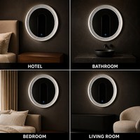 Miroir de vanité LED moderne à bordure texturée circulaire, étanche IP44, miroir mural éclairé pour salle de bain et chambre à coucher