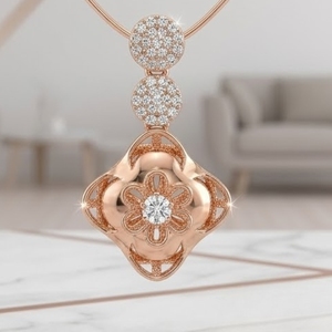 Ensemble de collier floral en argent 925 plaqué or rose italien avec boucles d'oreilles assorties serties de cristaux, bijoux de créateur pour femmes - Product Image 3