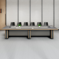 Table de conférence moderne en bois avec panneau micro intégré, démontable et extensible