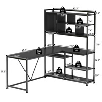 Bureau d'angle en L avec éclairage LED, bureau intégré avec hutch, bureau de travail