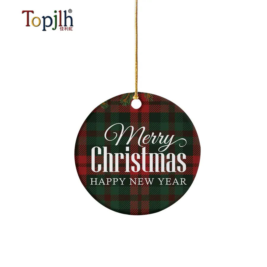Topjlh 2022 Personalised Custom Round Circle Sublimation Blank Plastic Hanging Christmas Ornaments Tree Ornament