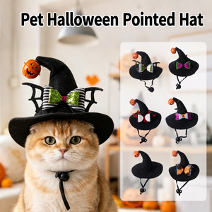 Chapeau de sorcier d'Halloween pour animaux de compagnie (chats et chiens) autoportant avec coins arrondis, fabriqué en Chine - Product Image 1