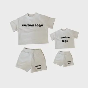 Mommy And Me Tracksuit Set Tee Shirt Oversized Custom Sweat Shorts Terry Cotton 2PCS T Shirt And Shorts Set Family Streetwear