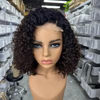 Perruque Bob en Cheveux Humains Bouclés avec Fermeture en Dentelle 4x4, Ondulations Profondes, Noir Naturel avec Mèches, Grand Stock Disponible pour Femmes