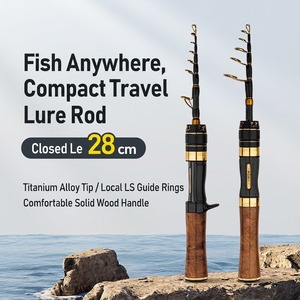 Canne à pêche télescopique 5ft 5'6 UL Power Fast Action 2-10g 2-8lb, pointe en titane, poignée en bois de camphre, guides Fuji, spinning et casting - Product Image 2