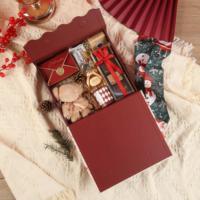 Boîte cadeau en papier avec poignée en cuir imprimé, boîte rigide en carton pour emballages de Noël, coffrets cadeaux