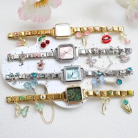 Montre bracelet à breloques pour femme, bijou de mode, montre-bracelet à quartz avec pendentifs mignons, bracelet à maillons en acier inoxydable, montre cadeau