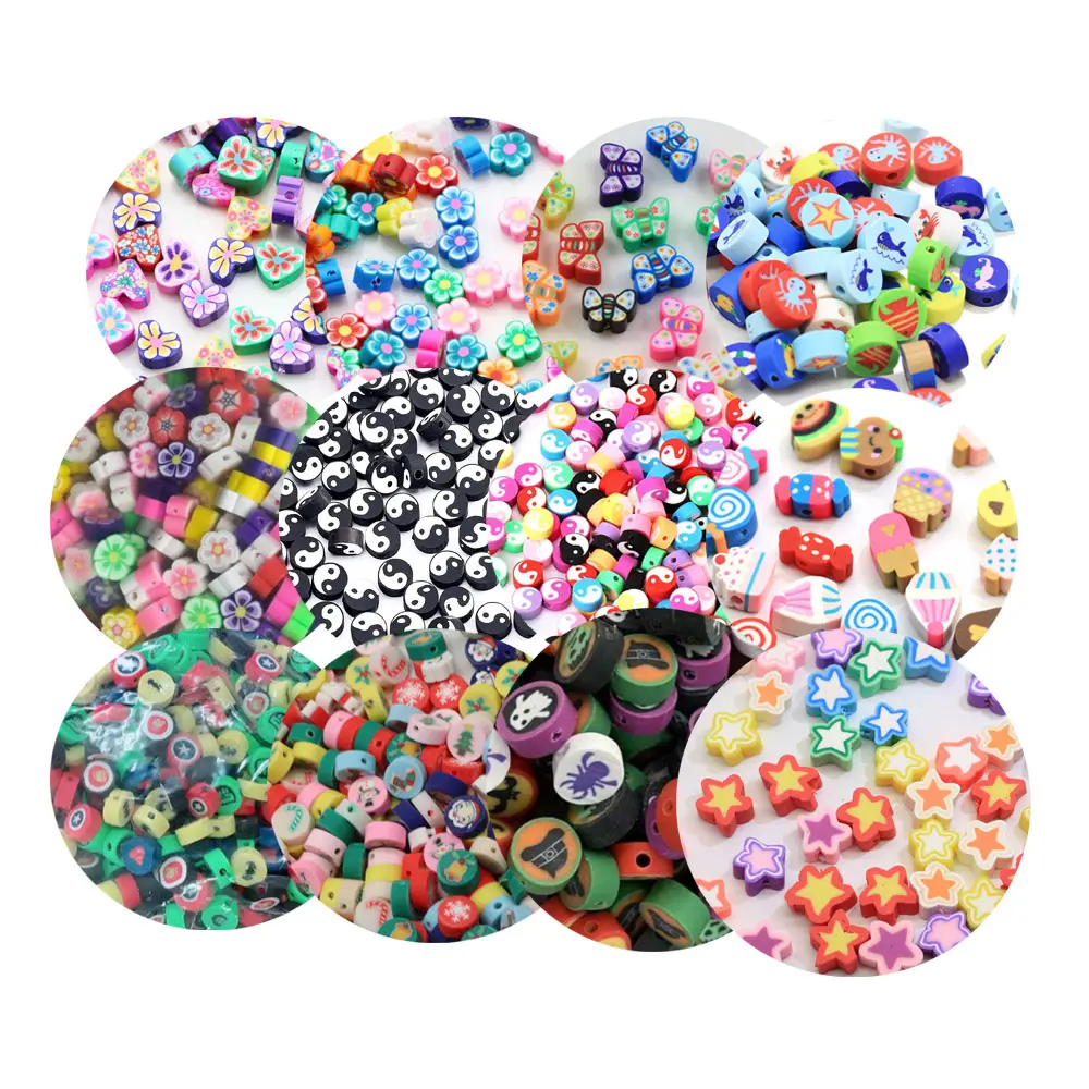Grosir 7MM-10MM Campuran Berbagai Macam Warna Buah Polimer Clay Beads Longgar Pengatur Jarak Buah Manik-manik