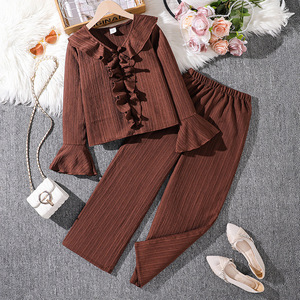 Set di Abbigliamento <span class=keywords><strong>per</strong></span> Ragazze Adolescenti 8-12 Anni, Top a Maniche Lunghe con Colletto e <span class=keywords><strong>Pantaloni</strong></span> in Chiffon Traspirante con Volant - Product Image 1