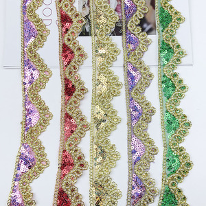 New Design 4cm Bling <strong>Sequin</strong> <strong>Mesh</strong> Trim Gold <strong>Metallic</strong> Yarn Laces Glitter <strong>Sequins</strong> Lace Trim - Product Image 1