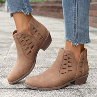 Bottes d'été pour femmes à talon moyen épaissi, bout rond, ajourées, respirantes, rehaussantes, polyvalentes, à enfiler