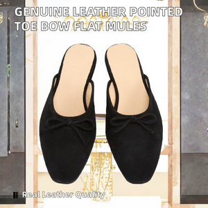 Women Closed Square Toe Spring Summer Classic Slip-On Genuine Leather <b>Suede</b> <b>Flat</b> <b>Mule</b> Slides Slippers - Product Image 2