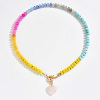 Collier pendentif cœur en pierres naturelles colorées pour femme, vente en gros, accessoires de mode, coffret cadeau, ensemble style frais
