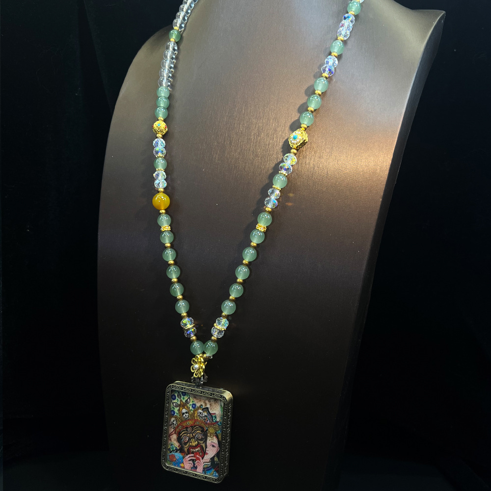 Thangka en pierre verte xb35-250303g15-8 multicolore