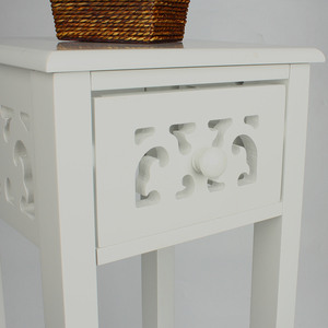 Mesa Auxiliar de Madera Rústica Tallada con Tapa de MDF Blanca para Sala de Estar o Dormitorio, Mesa de <span class=keywords><strong>Noche</strong></span>, <span class=keywords><strong>Mesita</strong></span> de <span class=keywords><strong>Noche</strong></span>, Gabinete de <span class=keywords><strong>Noche</strong></span>, Blanco - Product Image 4