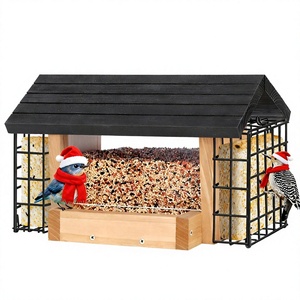 Mangeoire et abri pour oiseaux de style cascade moderne, en acier thermolaqué, résistant à la rouille, durable, avec grand plateau suspendu pour oiseaux sauvages, de style ferme allemande - Product Image 2